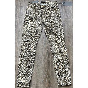 7 For All Mankind Womens Leopard Print Cropped Skinny Jeans Beige Sz 24
